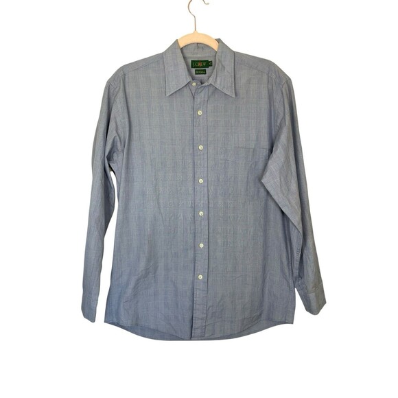 Vintage J Crew Oarsman‎ Men's L/S Shirt 15 -32/33 Blue Gingham Preppy 90s Office - Picture 1 of 12
